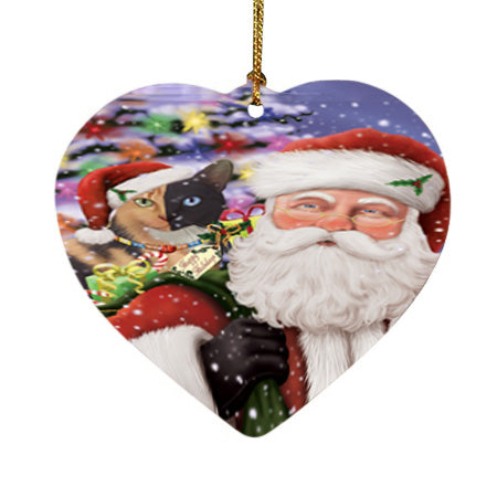 Santa Carrying Chimera Cat and Christmas Presents Heart Christmas Ornament HPOR55856