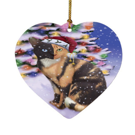 Winterland Wonderland Chimera Cat In Christmas Holiday Scenic Background Heart Christmas Ornament HPOR56054