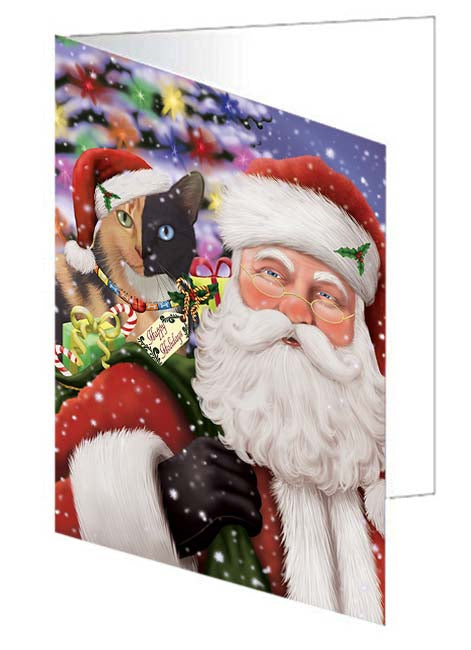 Santa Carrying Chimera Cat and Christmas Presents Handmade Artwork Assorted Pets Greeting Cards and Note Cards with Envelopes for All Occasions and Holiday Seasons GCD71015