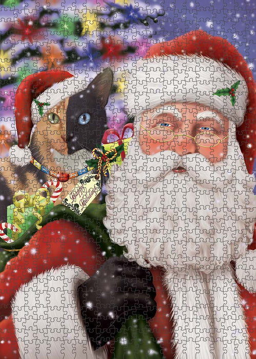 Santa Carrying Chimera Cat and Christmas Presents Puzzle with Photo Tin PUZL90204