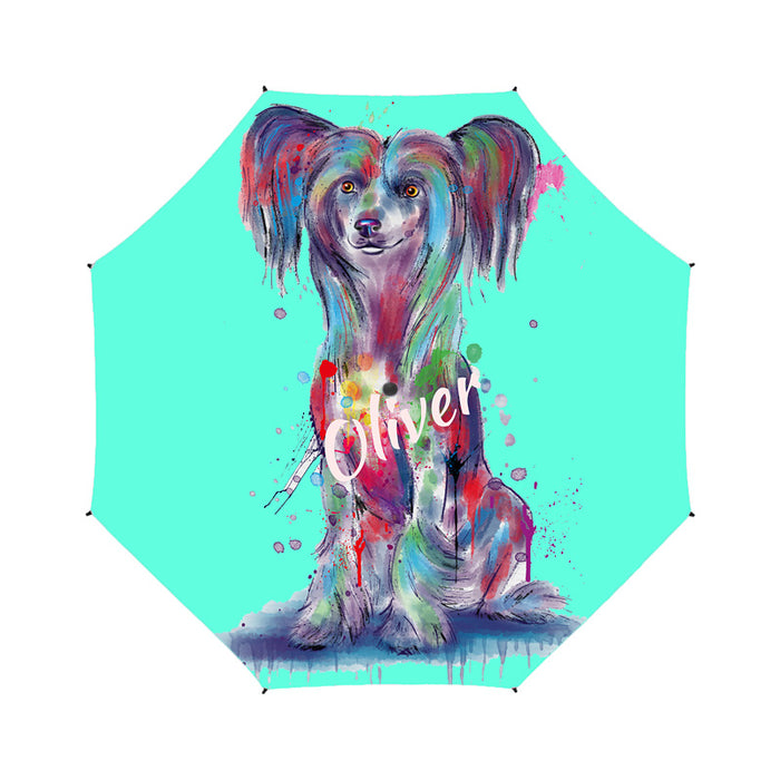 Custom Pet Name Personalized Watercolor Chinese Crested DogSemi-Automatic Foldable Umbrella