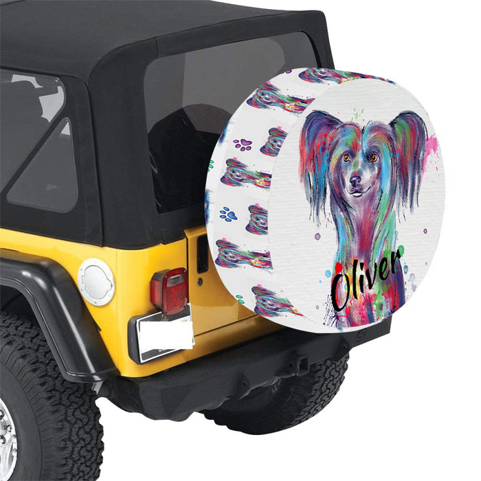 Custom Pet Name Personalized Watercolor Chinese Crested Dog Car Tire Cover