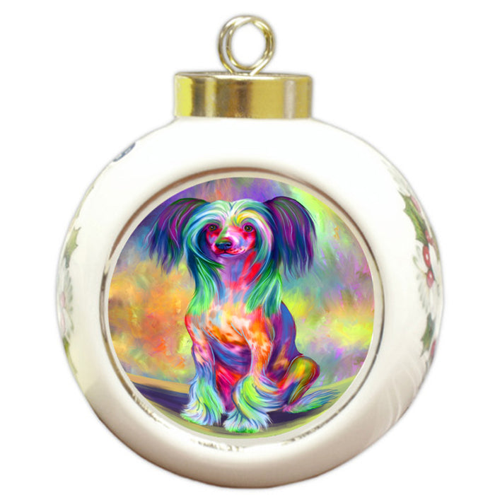 Paradise Wave Chinese Crested Dog Round Ball Christmas Ornament RBPOR58723