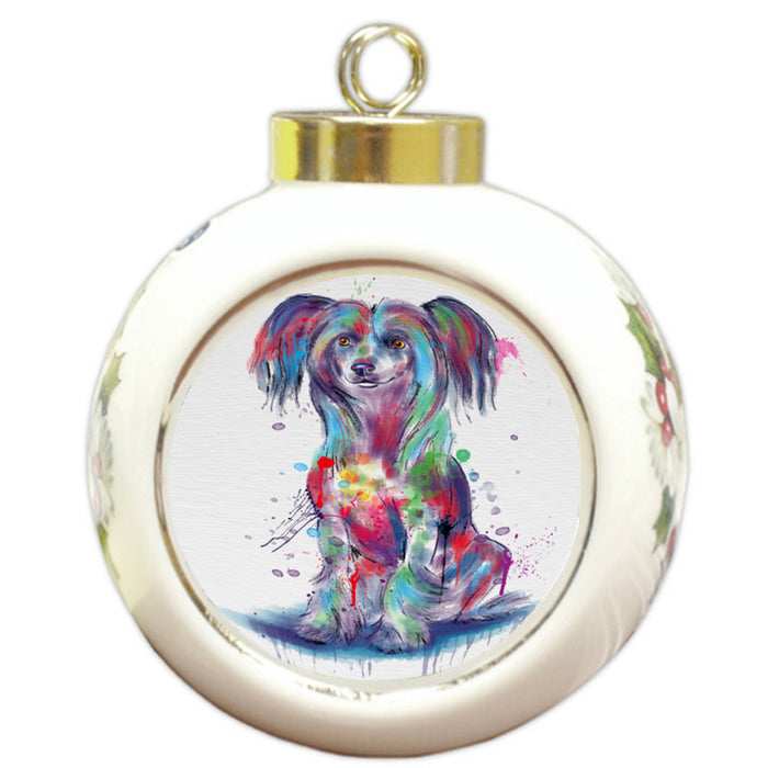 Watercolor Chinese Crested Dog Round Ball Christmas Ornament RBPOR58765