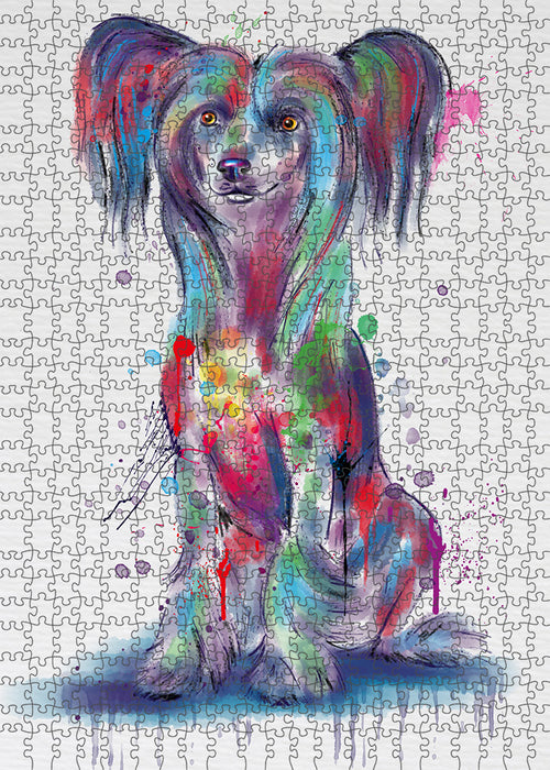 Watercolor Chinese Crested Dog Portrait Jigsaw Puzzle for Adults Animal Interlocking Puzzle Game Unique Gift for Dog Lover's