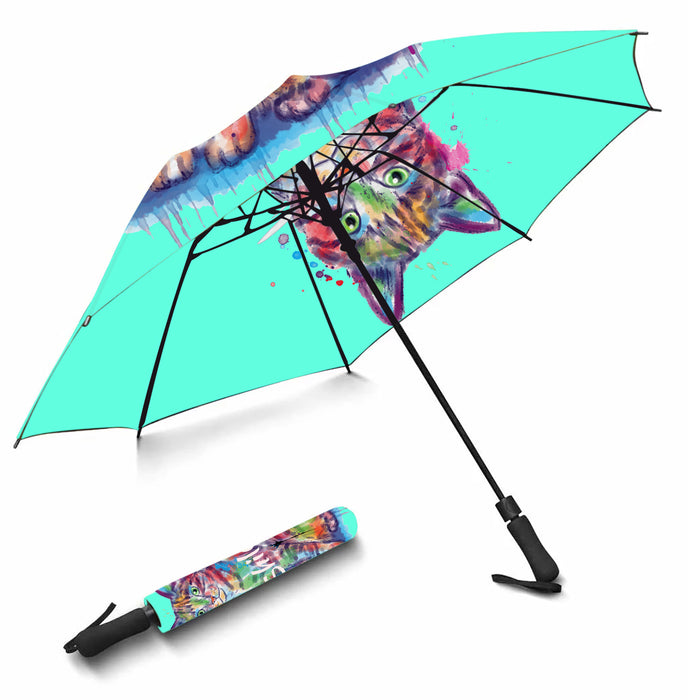 Custom Pet Name Personalized Watercolor Chinese Li Hua CatSemi-Automatic Foldable Umbrella