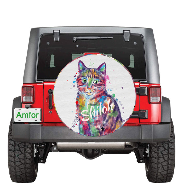 Custom Pet Name Personalized Watercolor Chinese Li Hua Cat Car Tire Cover