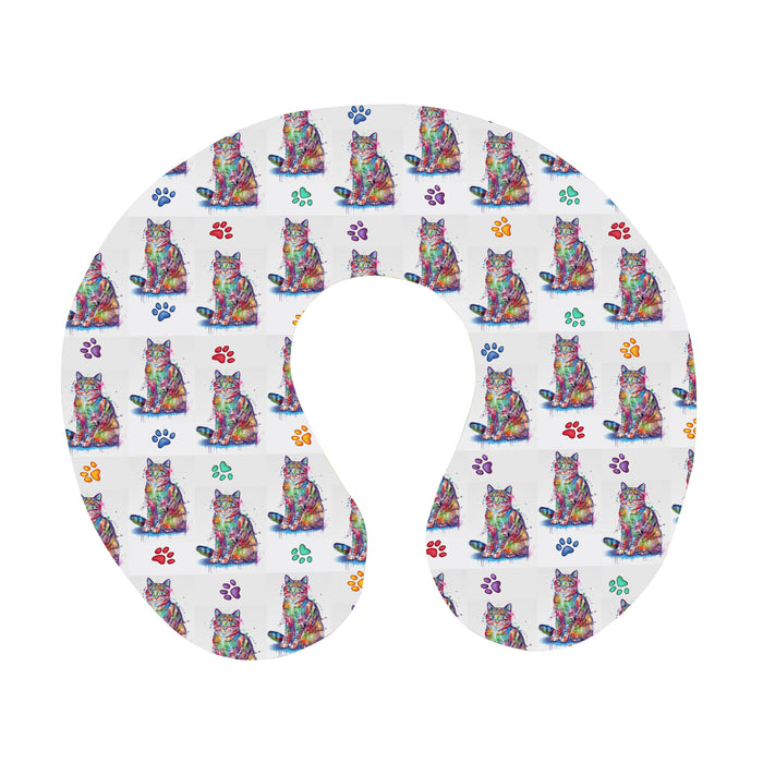 Watercolor Mini Chinese Li Hua Cats U-Shape Travel Pillow