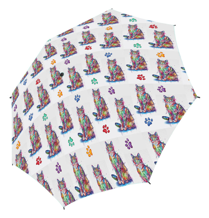 Watercolor Mini Chinese Li Hua CatsSemi-Automatic Foldable Umbrella