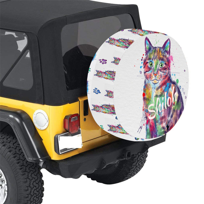 Custom Pet Name Personalized Watercolor Chinese Li Hua Cat Car Tire Cover