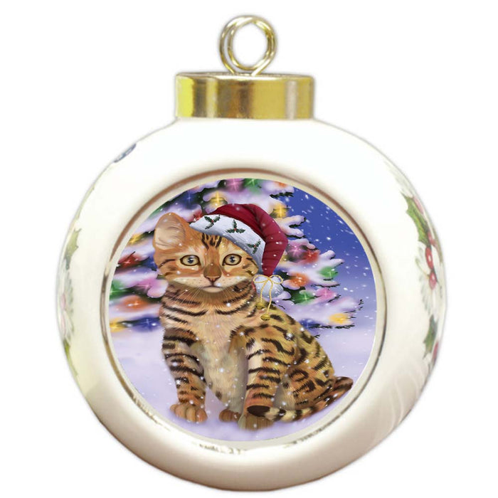 Winterland Wonderland Chinese Li Hua Cat In Christmas Holiday Scenic Background Round Ball Christmas Ornament RBPOR56055