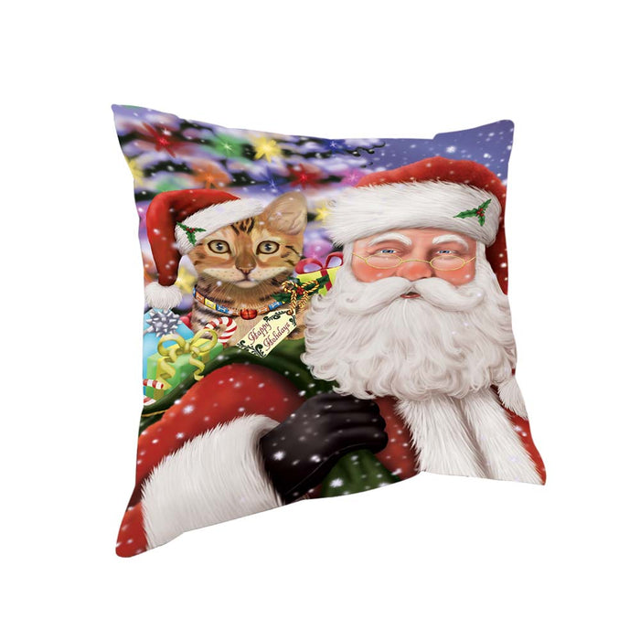 Santa Carrying Chinese Li Hua Cat and Christmas Presents Pillow PIL70932