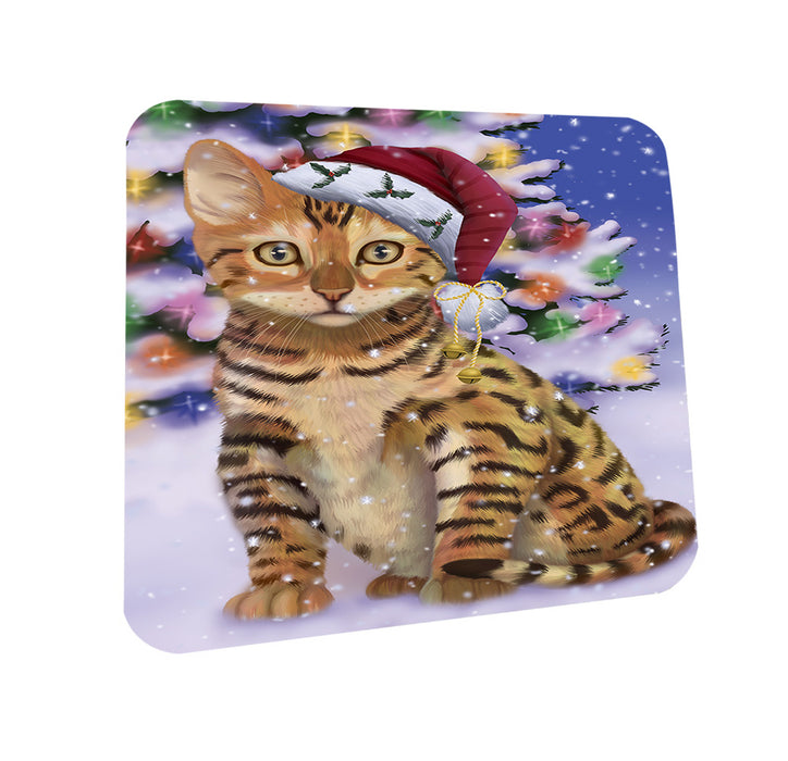 Winterland Wonderland Chinese Li Hua Cat In Christmas Holiday Scenic Background Coasters Set of 4 CST55657