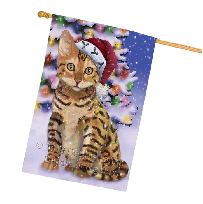 Winterland Wonderland Chinese Li Hua Cat In Christmas Holiday Scenic Background House Flag FLG56128