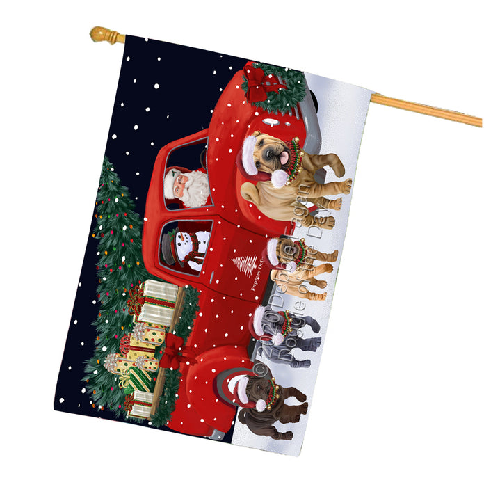 Christmas Express Delivery Red Truck Running Shar Pei Dogs House Flag FLG66511