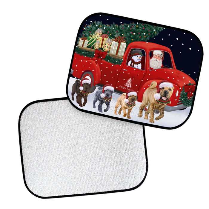Christmas Express Delivery Red Truck Running Shar Pei Dogs Polyester Anti-Slip Vehicle Carpet Car Floor Mats  CFM49450