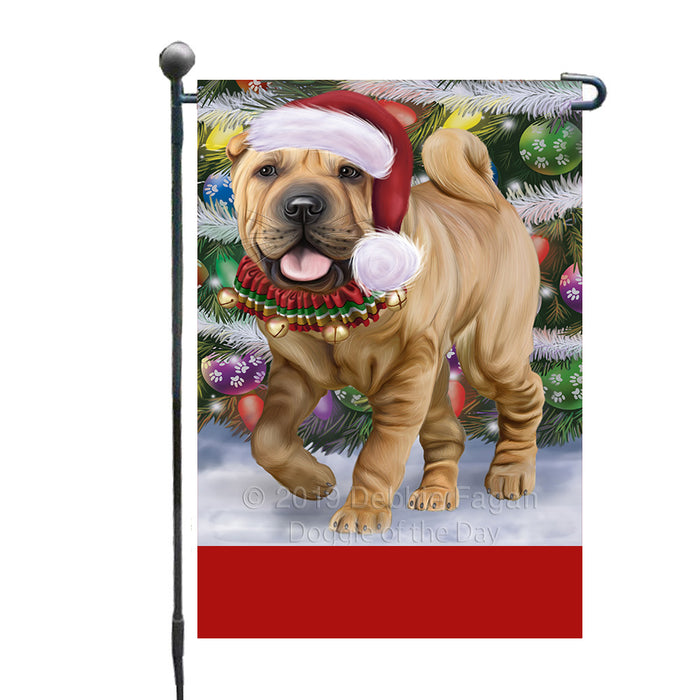 Personalized Trotting in the Snow Chinese Shar-Pei Dog Custom Garden Flags GFLG-DOTD-A60705