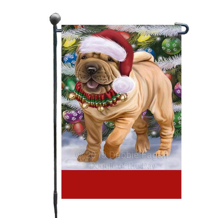 Personalized Trotting in the Snow Chinese Shar-Pei Dog Custom Garden Flags GFLG-DOTD-A60706