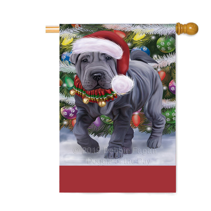 Personalized Trotting in the Snow Chinese Shar-Pei Dog Custom House Flag FLG-DOTD-A60763