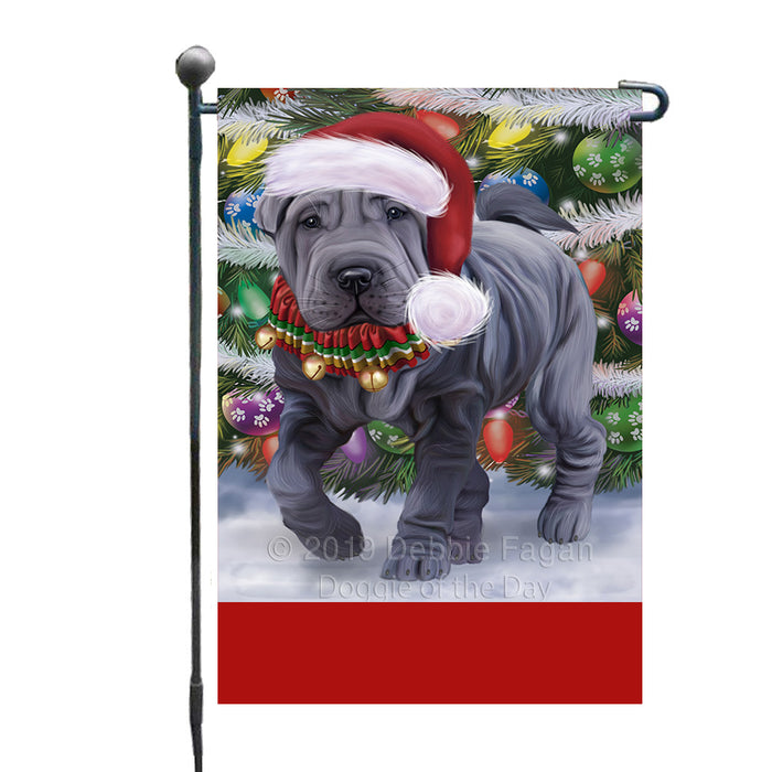 Personalized Trotting in the Snow Chinese Shar-Pei Dog Custom Garden Flags GFLG-DOTD-A60707