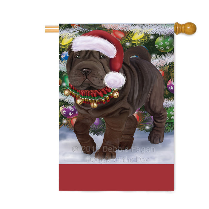 Personalized Trotting in the Snow Chinese Shar-Pei Dog Custom House Flag FLG-DOTD-A60764
