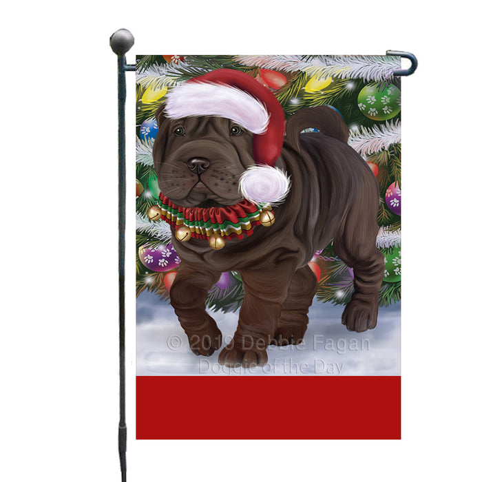 Personalized Trotting in the Snow Chinese Shar-Pei Dog Custom Garden Flags GFLG-DOTD-A60708
