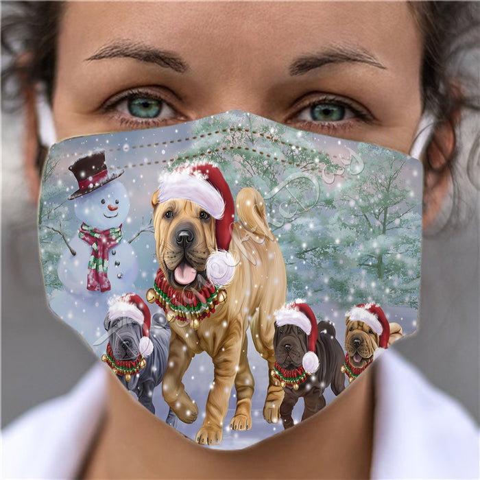 Christmas Running Fammily Shar Pei Dogs Face Mask FM48710