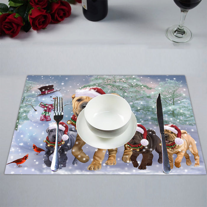 Christmas Running Fammily Chinese Shar-Pei Dogs Placemat