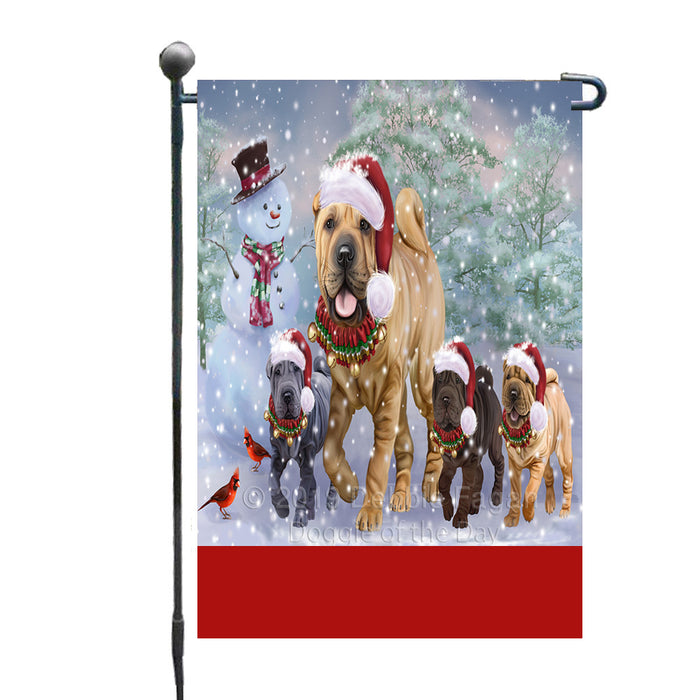 Personalized Christmas Running Family Chinese Shar-Pei Dogs Custom Garden Flags GFLG-DOTD-A60327
