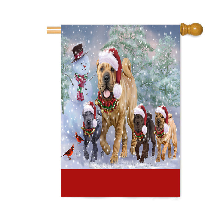 Personalized Christmas Running Family Chinese Shar-Pei Dogs Custom House Flag FLG-DOTD-A60383
