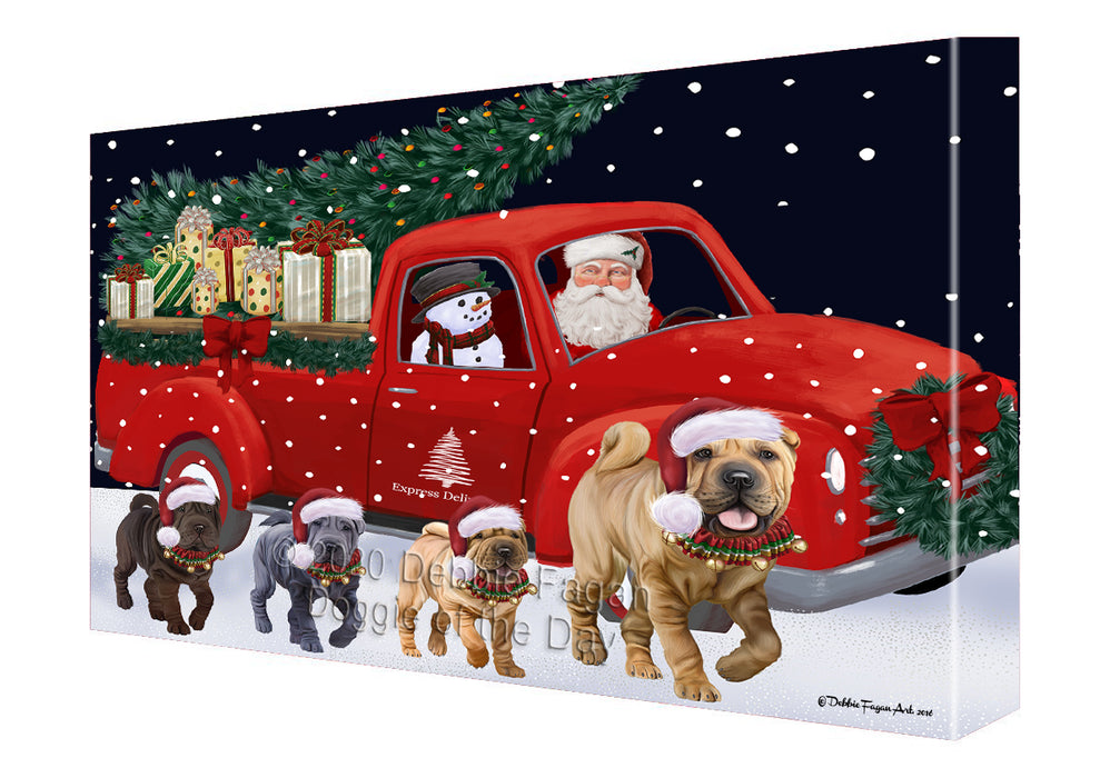 Christmas Express Delivery Red Truck Running Shar Pei Dogs Canvas Print Wall Art Décor CVS145997