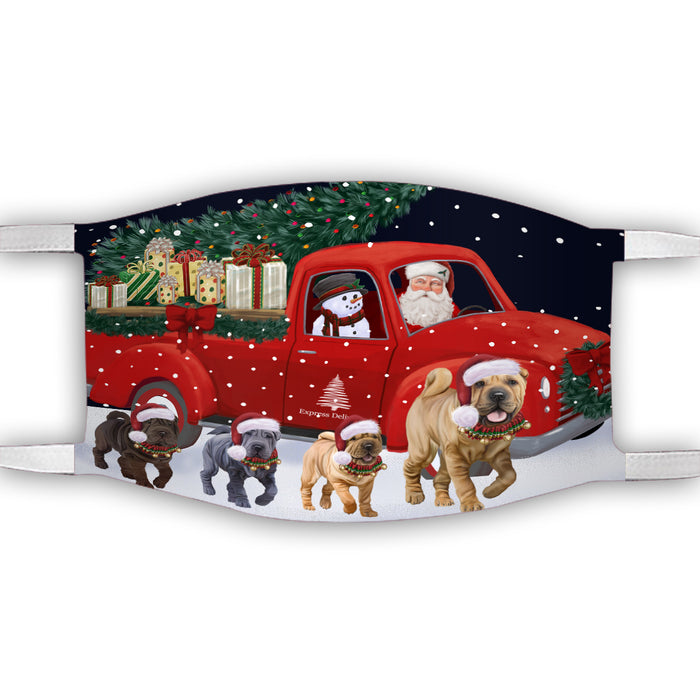 Christmas Express Delivery Red Truck Running Shar Pei Dogs Face Mask FM49859