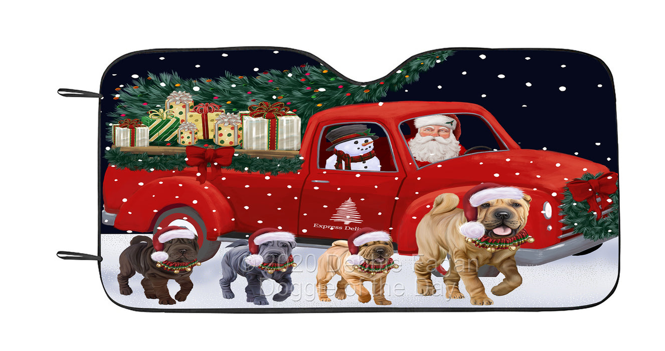 Christmas Express Delivery Red Truck Running Shar Pei Dog Car Sun Shade Cover Curtain