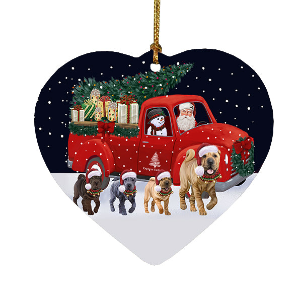 Christmas Express Delivery Red Truck Running Shar Pei Dogs Heart Christmas Ornament RFPOR58082