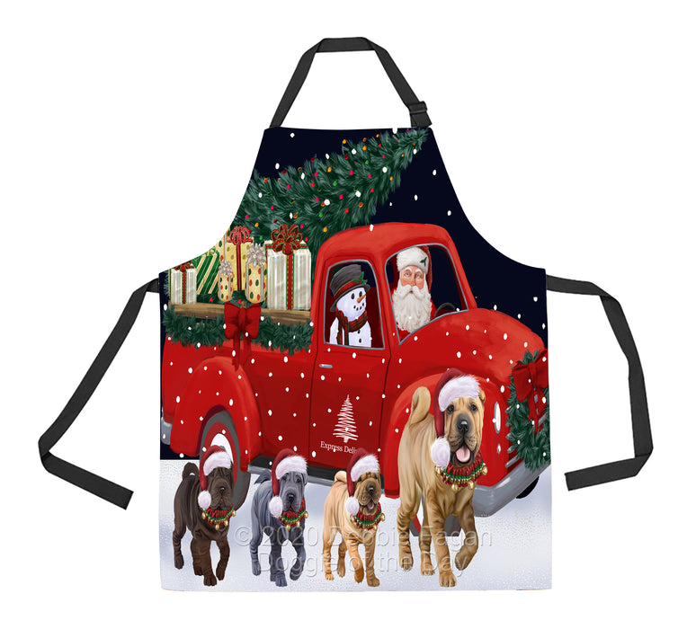 Christmas Express Delivery Red Truck Running Shar Pei Dogs Apron Apron-48116