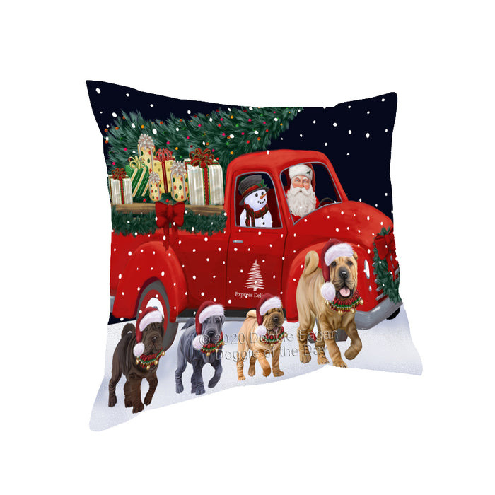 Christmas Express Delivery Red Truck Running Shar Pei Dogs Pillow PIL86044