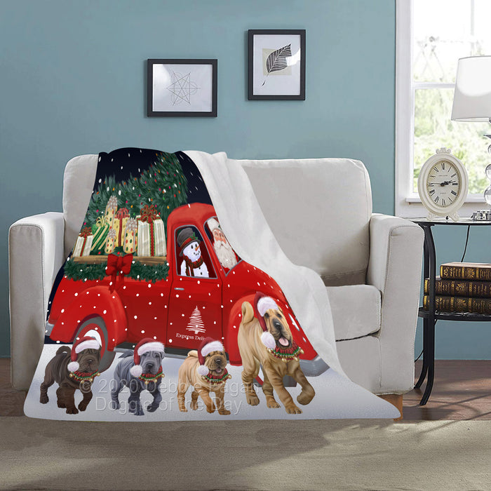 Christmas Express Delivery Red Truck Running Shar Pei Dogs Blanket BLNKT141768