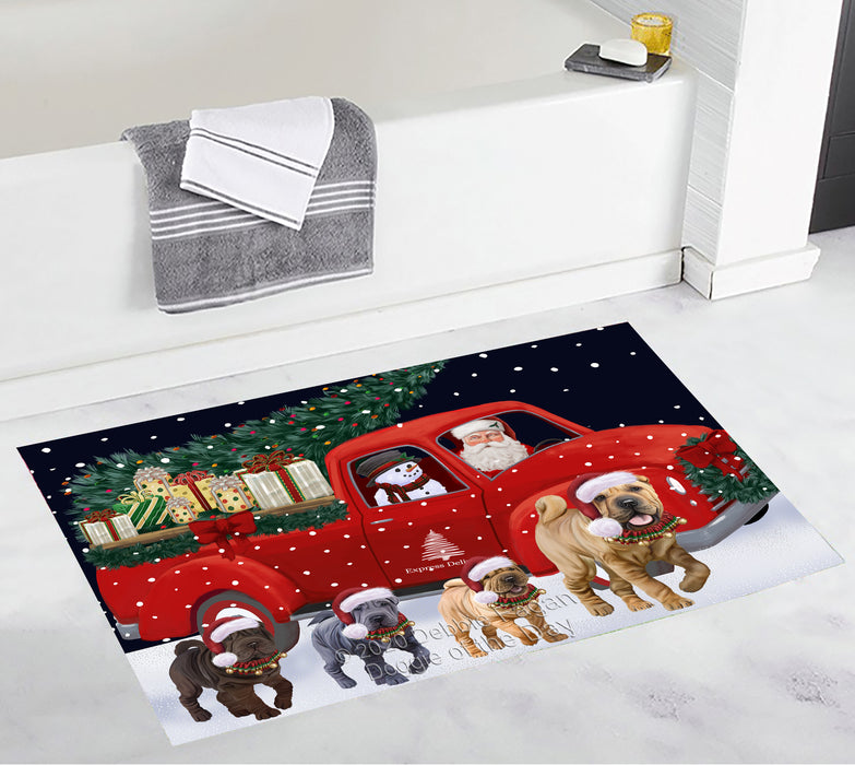 Christmas Express Delivery Red Truck Running Shar Pei Dogs Bath Mat BRUG53476