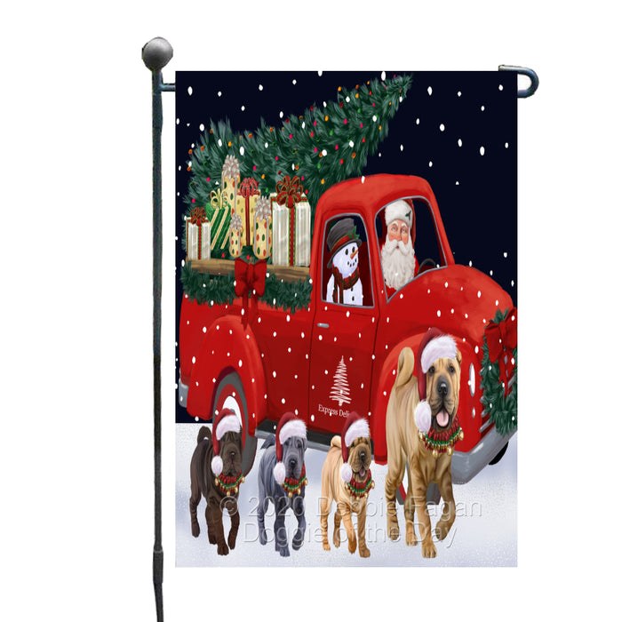 Christmas Express Delivery Red Truck Running Shar Pei Dogs Garden Flag GFLG66455