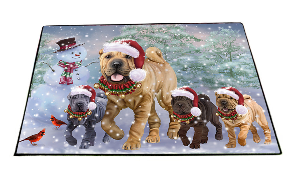 Christmas Running Family Chinese Shar Pei Dogs Floormat FLMS54302