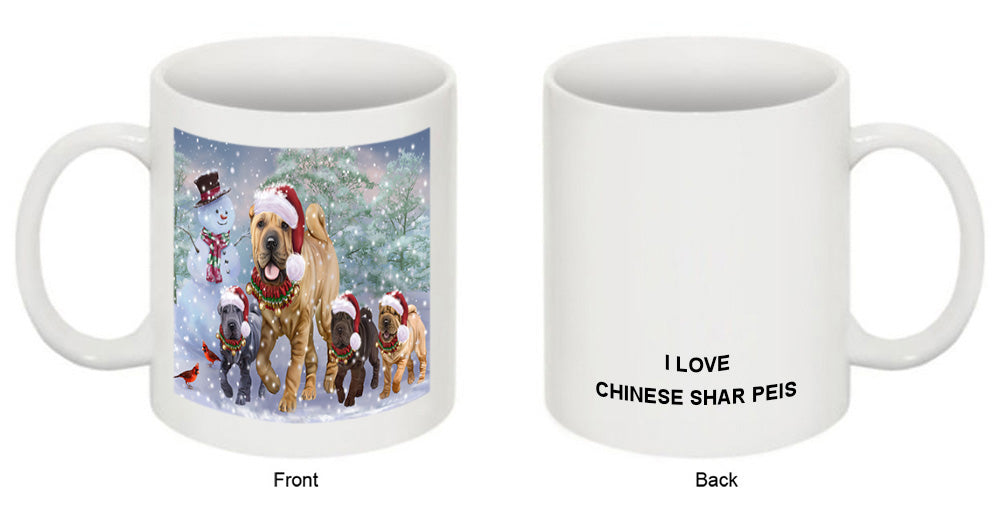 Christmas Running Family Chinese Shar Pei Dogs Coffee Mug MUG52528