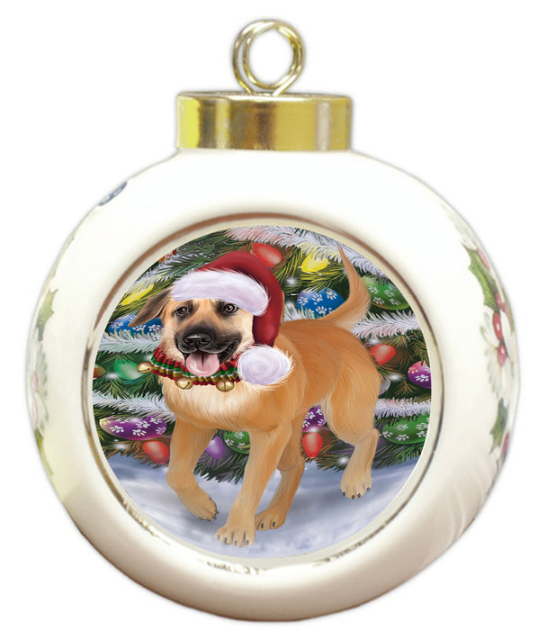 Chistmas Trotting in the Snow Chinook Dog Round Ball Christmas Ornament Pet Decorative Hanging Ornaments for Christmas X-mas Tree Decorations - 3" Round Ceramic Ornament RBPOR59719