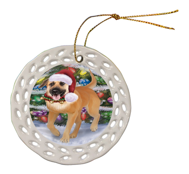 Chistmas Trotting in the Snow Chinook Dog Doily Ornament DPOR59143