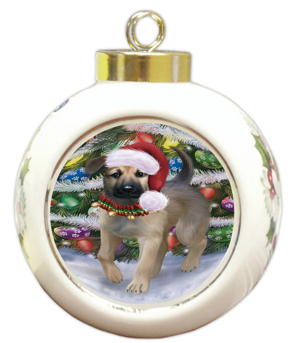 Chistmas Trotting in the Snow Chinook Dog Round Ball Christmas Ornament Pet Decorative Hanging Ornaments for Christmas X-mas Tree Decorations - 3" Round Ceramic Ornament RBPOR59720
