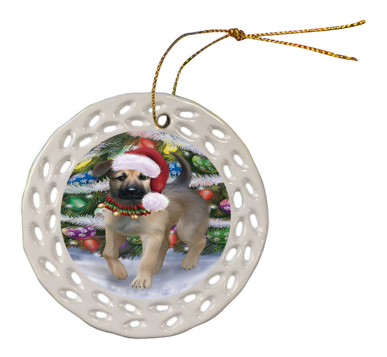 Chistmas Trotting in the Snow Chinook Dog Doily Ornament DPOR59144