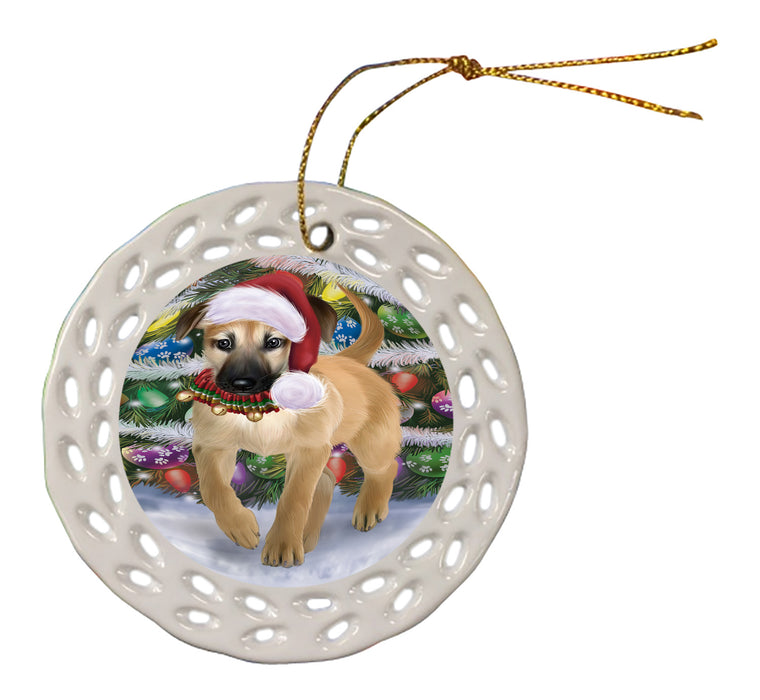 Chistmas Trotting in the Snow Chinook Dog Doily Ornament DPOR59145