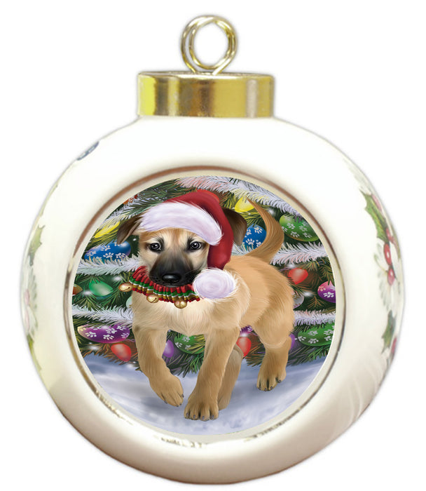 Chistmas Trotting in the Snow Chinook Dog Round Ball Christmas Ornament Pet Decorative Hanging Ornaments for Christmas X-mas Tree Decorations - 3" Round Ceramic Ornament RBPOR59721