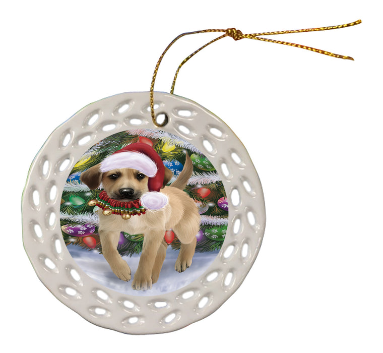 Chistmas Trotting in the Snow Chinook Dog Doily Ornament DPOR59146