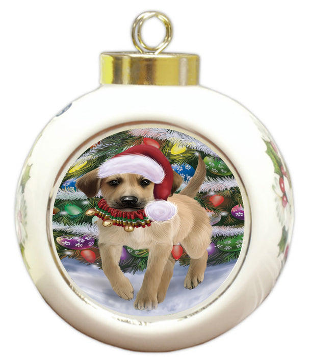 Chistmas Trotting in the Snow Chinook Dog Round Ball Christmas Ornament Pet Decorative Hanging Ornaments for Christmas X-mas Tree Decorations - 3" Round Ceramic Ornament RBPOR59722