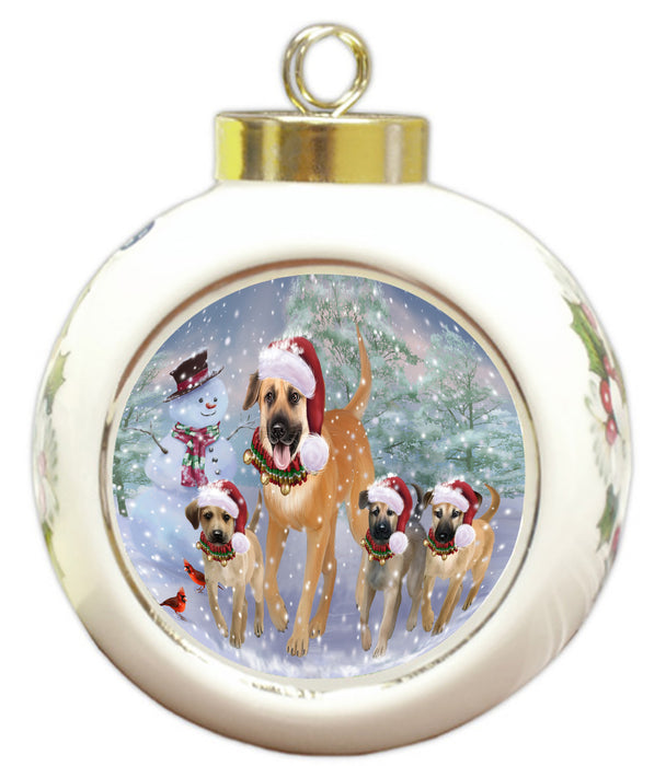 Christmas Running Family Chinook Dogs Round Ball Christmas Ornament Pet Decorative Hanging Ornaments for Christmas X-mas Tree Decorations - 3" Round Ceramic Ornament